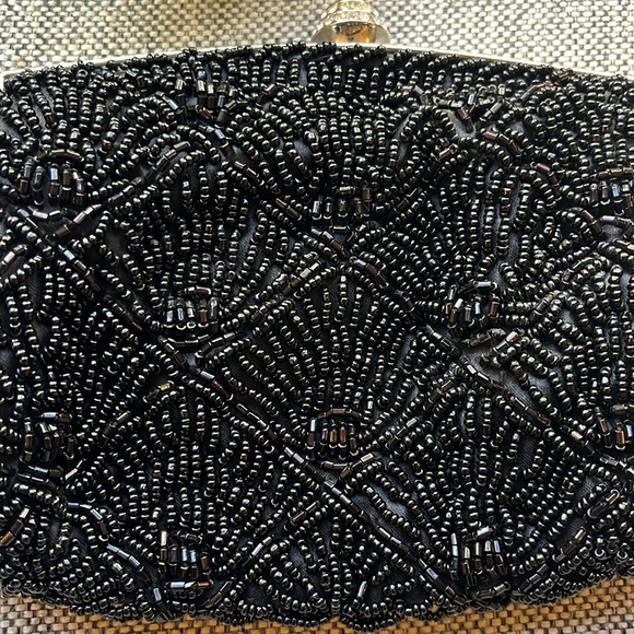 Vintage Black Beaded clutch bag with silver chain , Circa 2007 - Picture 9 of 17